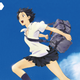 A schoolgirl swings her bag and leaps with an excited expression on her face.